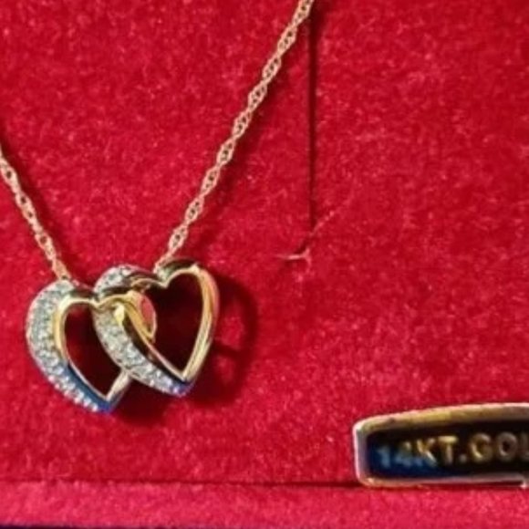 Vintage Affinity 14K 0.25 cttw Diamond Intertwined Heart Necklace NIB HTF - Picture 4 of 6